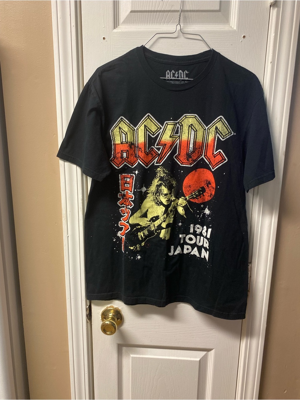 AC/DC Black Tee with White Screen-Printed Guitar Label